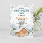 Winter cozy cabin party invitation kaart (Staand voorkant)