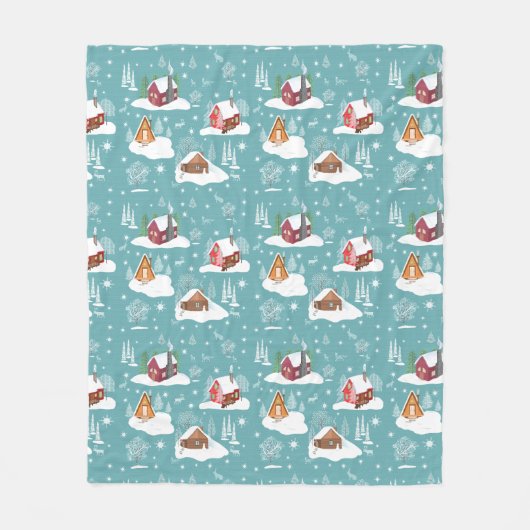 Winter Cozy Cabin Pattern Fleece Deken (Voorkant)