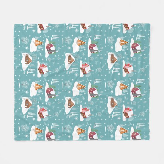 Winter Cozy Cabin Pattern Fleece Deken (Voorkant (Horizontaal))