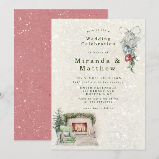 Winter Cozy Living Room Wedding Invitations (Voorkant / Achterkant)