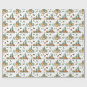 Winter Cozy Natuur Fox Rabbit Birds Pine Cones Cadeaupapier (Vlak)