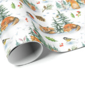 Winter Cozy Natuur Fox Rabbit Birds Pine Cones Cadeaupapier (Rol Hoek)