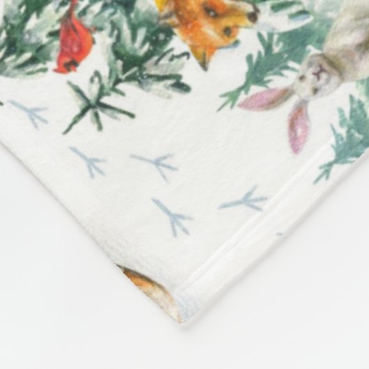 Winter Cozy Natuur Fox Rabbit Birds Pine Cones Fleece Deken (Hoek)