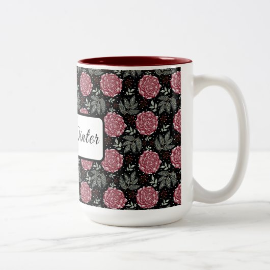 Winter Cozy Roses Floral Coffee Mug Tweekleurige Koffiemok (Rechts)