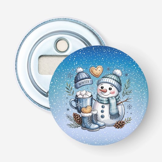 Winter Cozy Sneeuwman Button Flesopener (Voorkant)