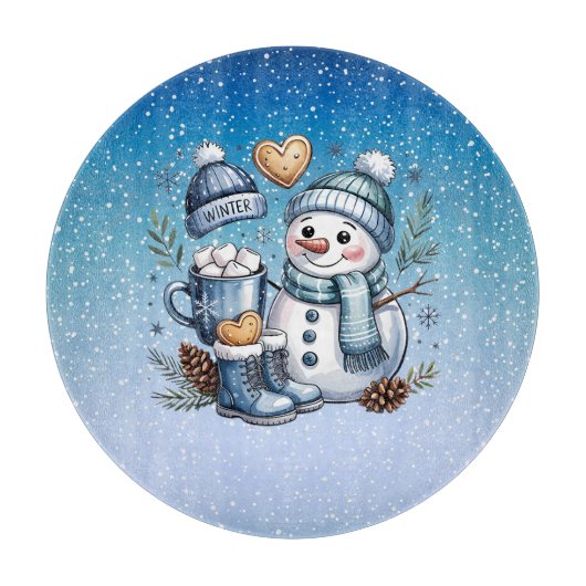 Winter Cozy Sneeuwman Snijplank (Voorkant)