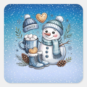 Winter Cozy Sneeuwman Vierkante Sticker