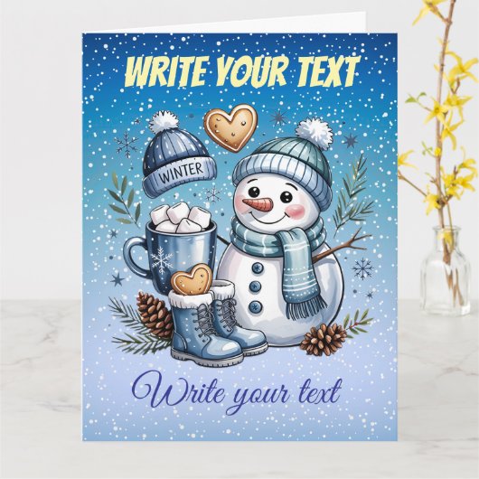 Winter Cozy Snowman Kaart (Gele Bloem)