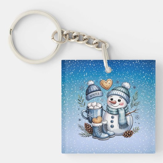 Winter Cozy Snowman Sleutelhanger (voorkant)