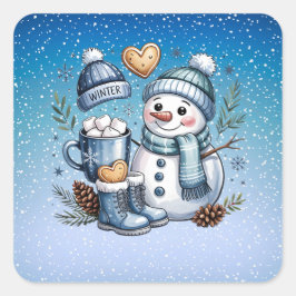 Winter Cozy Snowman Vierkante Sticker