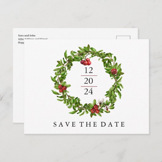 Winter Cranberry Bewaar de Datum Aankondigingskaart (Voorkant / Achterkant)