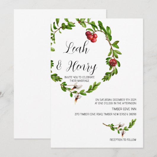 Winter Cranberry bruiloft uitnodigen Kaart (Voorkant / Achterkant)