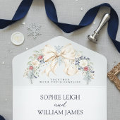 Winter Cream Bow Dusty Blue Blush Floral Wedding All In One Uitnodiging