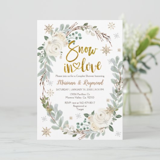Winter Creamy Floral Snow in Love Couples Shower Kaart (Staand voorkant)