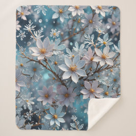 Winter Crystal Frost Sakura Flower Sherpa Blanket Deken