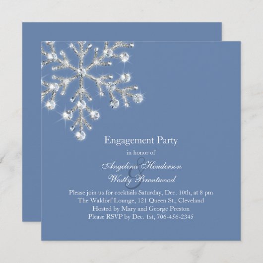 Winter Crystal Snowflake Engagement Party nodigt u Kaart (Voorkant / Achterkant)