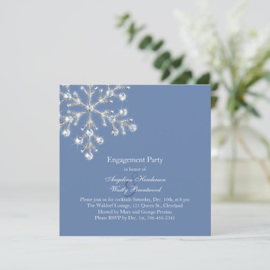 Winter Crystal Snowflake Engagement Party nodigt u Kaart (Staand voorkant)