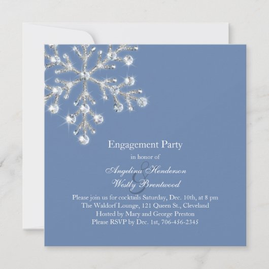 Winter Crystal Snowflake Engagement Party nodigt u Kaart (Voorkant)