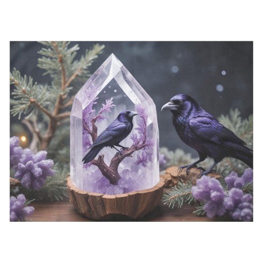 Winter Crystal Snowing Blackbirds Ravens Tafelkleed (Voorkant (Horizontaal))