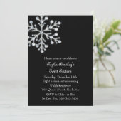 Winter Crystal Sweet 16th Birthday Invite black Kaart (Staand voorkant)