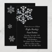 Winter Crystal Sweet 16th Birthday Invite black Kaart (Voorkant / Achterkant)