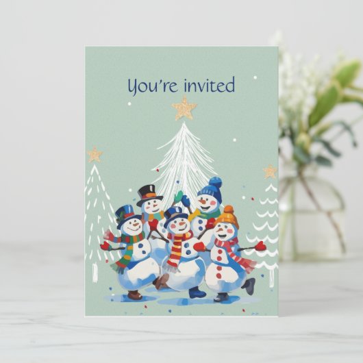 Winter Custom verjaardagsfeest Happy Dancing Sneeu Kaart (Staand voorkant)