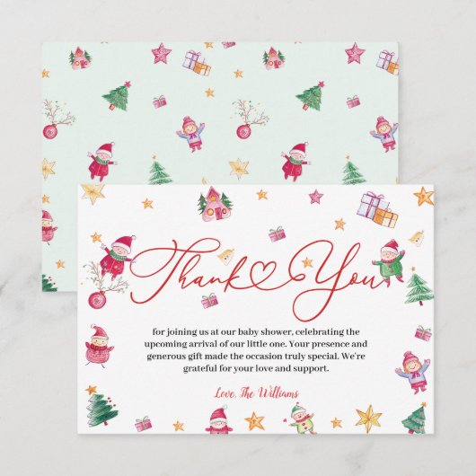 Winter Cute Baby Shower Bedankkaart (Voorkant / Achterkant)