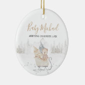 Winter Cute Beer Baby Boy Aankondiging zwangerscha Keramisch Ornament (Rechts)