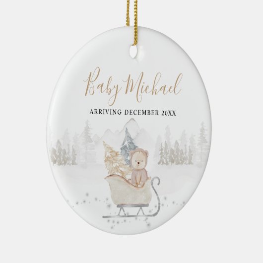 Winter Cute Beer Baby Boy Aankondiging zwangerscha Keramisch Ornament (Rechts)