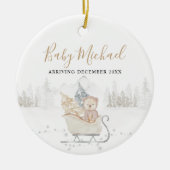 Winter Cute Beer Baby Boy Aankondiging zwangerscha Keramisch Ornament (Voorkant)