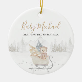 Winter Cute Beer Baby Boy Aankondiging zwangerscha Keramisch Ornament