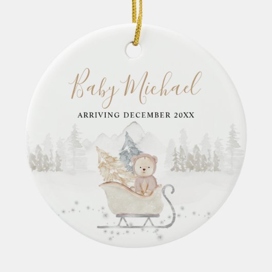 Winter Cute Beer Baby Boy Aankondiging zwangerscha Keramisch Ornament (Voorkant)