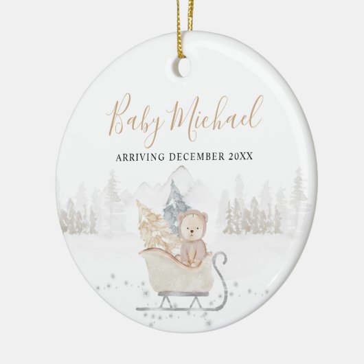 Winter Cute Beer Baby Boy Aankondiging zwangerscha Keramisch Ornament (Links)