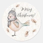 Winter Cute Mus Illustration Ronde Sticker (Voorkant)