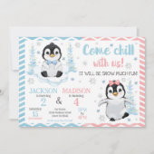 Winter Cute Penguins Joint Birthday Kaart (Voorkant)