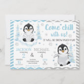 Winter Cute Penguins Joint Birthday Kaart (Voorkant)