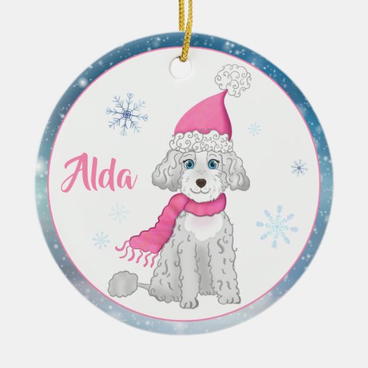 Winter Cute Poodle Personalized Kerstversiering Keramisch Ornament (Voorkant)