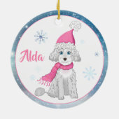 Winter Cute Poodle Personalized Kerstversiering Keramisch Ornament (Achterkant)