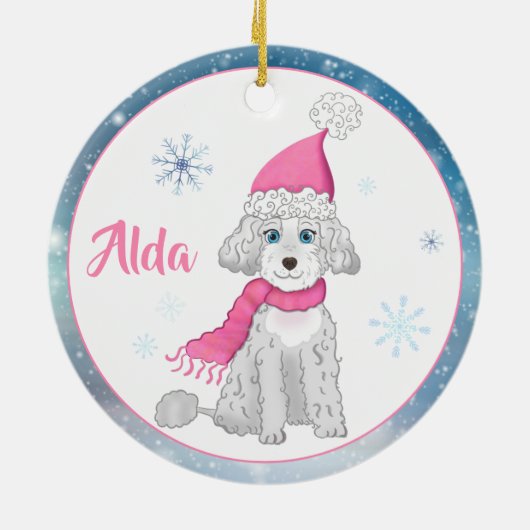 Winter Cute Poodle Personalized Kerstversiering Keramisch Ornament (Achterkant)