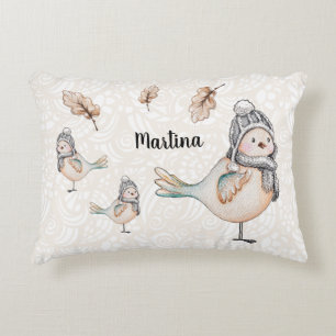 Winter Cute Sparrow Illustration Accent Kussen