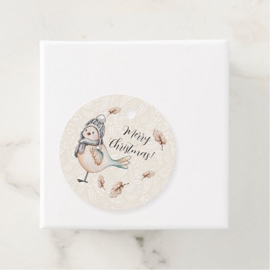 Winter Cute Sparrow Illustration Bedankjes Labels (In situ)
