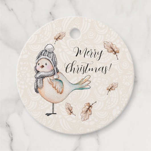 Winter Cute Sparrow Illustration Bedankjes Labels (Voorkant)
