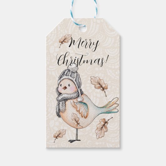 Winter Cute Sparrow Illustration Cadeaulabel (Voorkant)