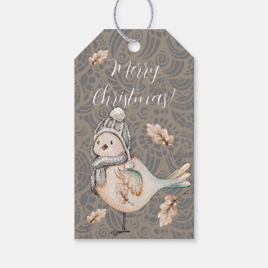 Winter Cute Sparrow Illustration Cadeaulabel (Voorkant)