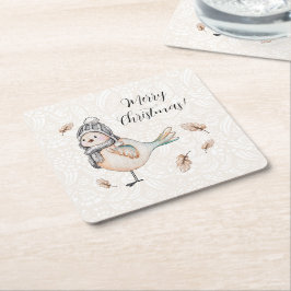 Winter Cute Sparrow Illustration Kartonnen Onderzetters