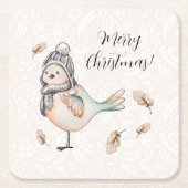 Winter Cute Sparrow Illustration Kartonnen Onderzetters (Voorkant)