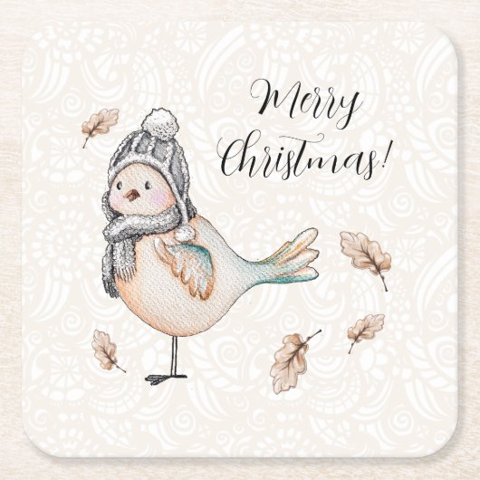 Winter Cute Sparrow Illustration Kartonnen Onderzetters (Voorkant)