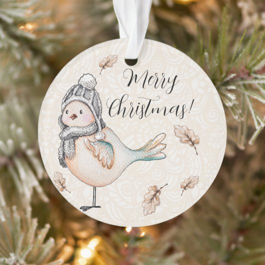 Winter Cute Sparrow Illustration Ornament (Boom)