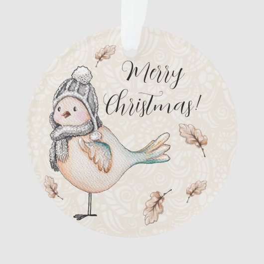 Winter Cute Sparrow Illustration Ornament (voorkant)