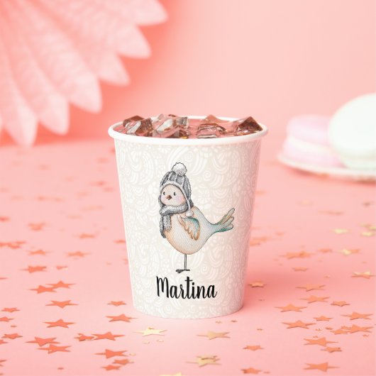 Winter Cute Sparrow Illustration Papieren Bekers (Insitu)